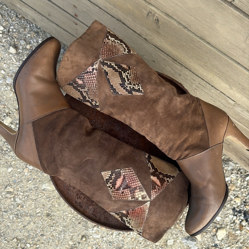 Vintage Brown Leather and Suede Boots Sz 8 - Picture 14 of 14